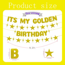 Pre Strung,Its My dorado Birthday Party Decoration, juego de pancarta de cumpleaños con purpurina dorada con estrellas