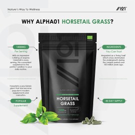 Organic Horsetail 1400mg - Pure & Potent Powder – Certified Organic, Non GMO, Gluten Free, Halal – 120 Vegan Capsules