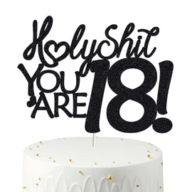 Decoración para tartas de cumpleaños de 18 años, purpurina negra, divertida decoración para tartas de 18 años para hombres, decoración para tartas de 18 cumpleaños para mujeres, decoración para tartas de 18 cumpleaños