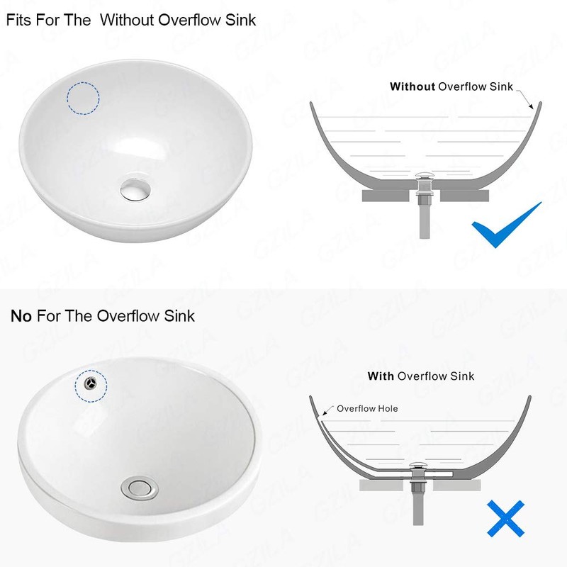 GZILA Vessel Sink Drain Without Overflow, White Pop-Up Drain With