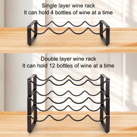 Stackable Wine Rack Countertop, 12 Bottles 3 Tier Wine Cabinet Counter, Wine Rack Holder and Storage, Metal Wine Bottle Holder Freestanding for Cabinet