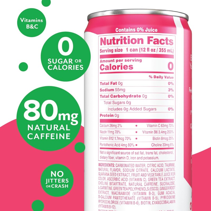 Aspire Strawberry Watermelon, Healthy Energy Drink with Low Caffeine, No