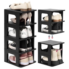 TRZZ TRZZ 5-Tier Small Shoe Rack, Vertical Narrow Stackable Organizer with Removable Partition, Efficient Shoe Storage for Closet, Entryway, and Small Spaces (Black)
