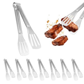 8-Piece 7-inch Kitchen Tongs,Stainless Steel Service Tongs,Food Cooking Tongs,Silver Tongs for Holding Food,Easy to Clean,Strong and Durable,Suitable for Weddings,Parties,Bars,buffets,barbecues