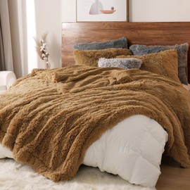 PHF Luxury Fuzzy Faux Fur King Comfy Blanket, Soft Shaggy Plush, Warm Thick Fluffy for Couch, Bed, Chair, Sofa, Elegant Throw, Taupe, 108" x 90"