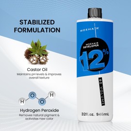 MOEHAIR Hair Developer 12% Hydrogen Peroxide | 40 Volume Developer | Lifts up to 6 Levels | Professional-Use 40V Developer | High Lifting Action | Paraben-Free | Peach Fragrance – 32 Fl. Oz