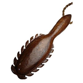 Hand Carved Natural Hawaii Koa Wood Traditional Weapon Leiomano "Lei O Mano" Pendant Artistically Knotted w/Adjustable Brown Hemp Cord Necklace/Choker - Hawaiian/Polynesian Maori Style