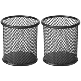 2pk Metal Mesh Pen Pot Pencil Holder for Desk Metal Office Mesh Desk Organizer Pen Holder Office Stationery - Desk Accessories & Storage Products, Black