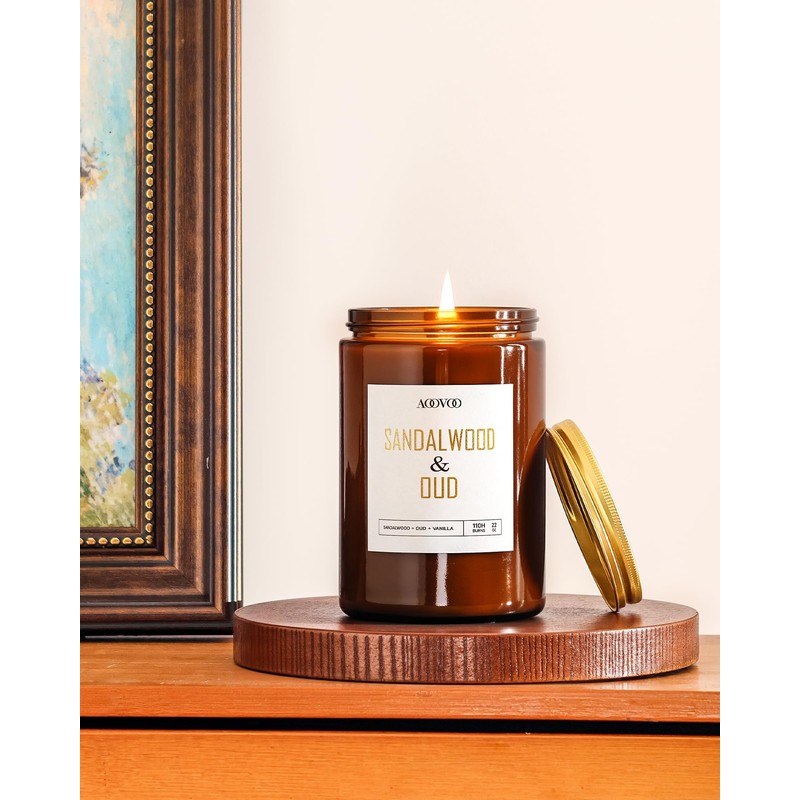 AOOVOO Sandalwood Oud Candle - Large Scented Candles 22oz, Soy