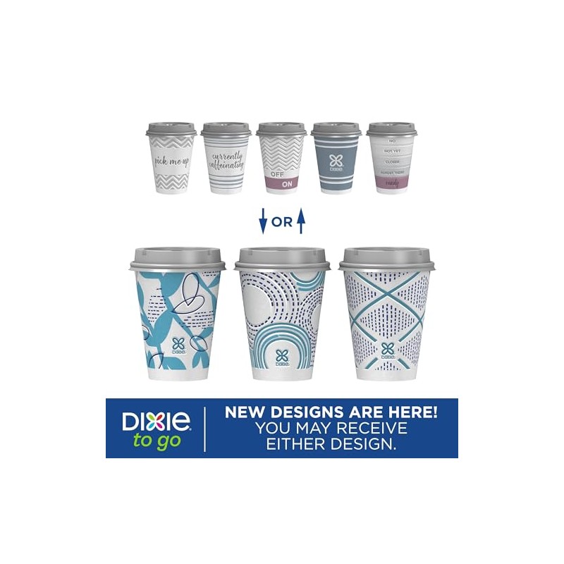 Dixie To Go Disposable Paper Cups with Leak-Resistant Lid, 12