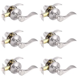 Gobrico 6 Pack Hall and Closet Wave Door Levers in Satin Nickel Interior Passage Door Handles Locksets