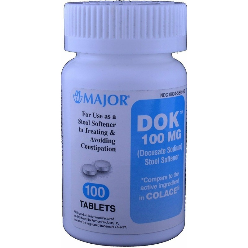 Major Dok Docusate Sodium 100mg Stool Softener Constipation Relief Tablet
