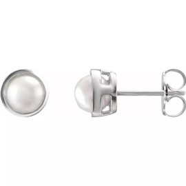 Paris Jewelry Sterling Silver Cultured White Akoya Pearl Stud Earrings
