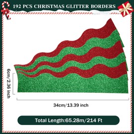 214 Feet Christmas Glitter Bulletin Board Borders Red Green Shine Die-Cut Bulletin Board Trim Strips Shine Christmas Classroom Decorations for Xmas School Office Chalkboard Whiteboard Party Decor