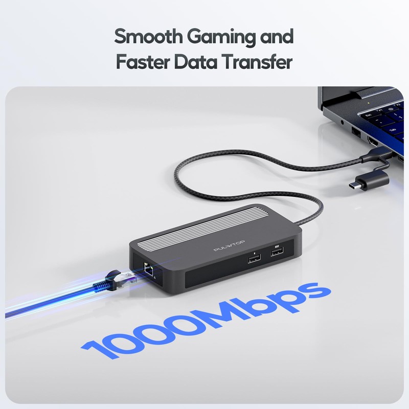 PULWTOP Displaylink Adapter, 4K@60Hz DisplayPort and HDMI Dual Monitor Adapter