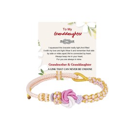 DivaGlamz For Granddaughter - A Link That Can Never Be Undone Peach Blossom Infinite Knot Bracelet, Always Be Brave And Be Strong Adjustable Braided Gift Jewelry (Peach Blossom Knot B)