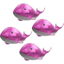 Pink Sea World Whale Balloons Zoo Under The Sea Party Supplies Birthday Decorations, 4 Pack Big 37'' Ocean Animal Whale Mylar Foil Balloons Fish Helium Balloons For Baby Shower