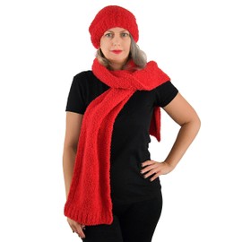 Barefoot Dreams CozyChic Red Beanie and Scarf Set, Slouchy Beanie, 100% Polyester Microfiber Beanie and Scarf Set, Comfortable Winter Gear