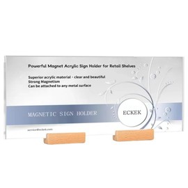 ECKEK Magnetic Sign Holder Grip Holder, Powerful Magnet, Acrylic Sign Holder for Retail Shelves Display Store Vendor Event Warehouse and Shop Supplies (Wood Base 500*200mm/19.69*7.87inches)
