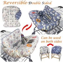 Shopping Cart Cover For Baby Grocery Cart Cover For Baby boy and Baby Girl, High Chair Cover For Baby and Toddler, Baby Registry Gift - Waterproof - Extra Large - Cotton - Double Sided (gray)