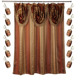 Zahari Home 13pc Contempo Bathroom Shower Curtain Sets Luxury Classic Shower Curtain & 12 Shower Curtain Hooks Contemporary Fabric Shower Curtain Unique Design Stylish Striped Shower Curtain Set