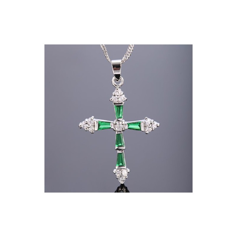 RIZILIA Crucifix Cross Pendant with 45cm(18") Chain & Trapezoid Cut