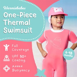 Cheekaaboo Warmiebabes Baby and Toddler Wetsuit, Thermal Baby Swimsuit Made with UPF50+ Neoprene, Quick-Dry Baby Rash Guard, Salmon Pink, Flamingo