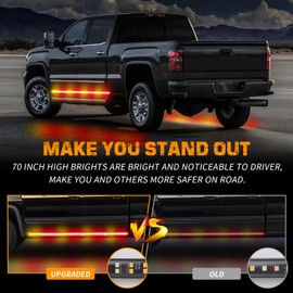XRIDONSEN 2PCS 70 inch Truck Amber Red Emergency Lights Strip 864 LED Running Board Strobe Lights Bar Firefighter Lights Flashing Warning Safety Waterproof Flexible for Vehicles Trucks Pickup POV