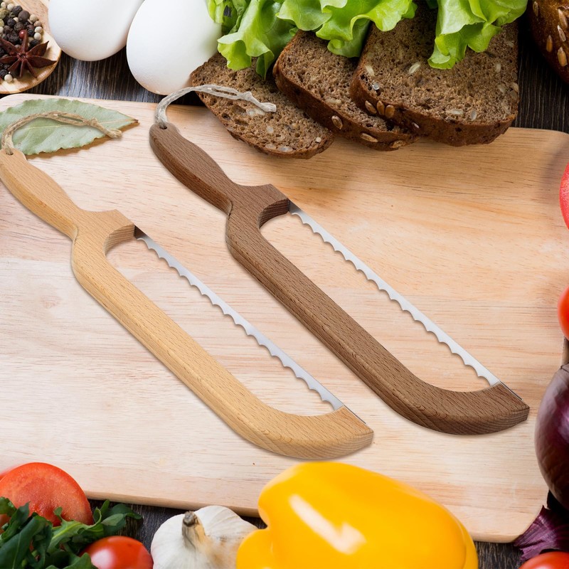 Lasnten 2 Pcs Bread Knife 15.6 Inch Wooden Bread Slicer