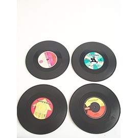 Vintage Retro Style Coasters Set of 4 RECORD Design Drinks Mat - Ideal Gifts for Birthdays, Christmas, Housewarming