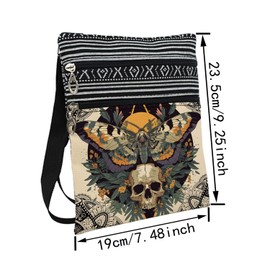 LiuenMgg Skull Butterfly Messenger Bag Small Ethnic Pattern Printed Adjustable Strap Crossbody Zipper Bag Skull Butterfly Phone Bag Wallet Cute Shoulder Handbag for Women - 1