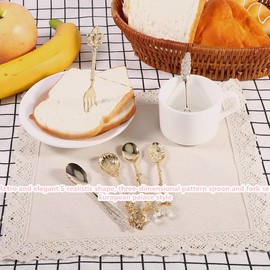 Exquisito juego de tenedores de cucharas retro, cubiertos nostálgicos tallados de estilo real para frutas, café, pasteles, postres, bocadillos dulces, etc. 6 piezas/juego(Oro)
