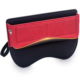Tecfino Car Seat Gap Storage Box Filler, Universal Car Gap Storage Leather Seat Gap Storage Box, Adjustable Car Seat Organizer Front Seat for Phones, Cards, Keys - RED