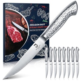 DRAGON RIOT Steak Knives Set of 8 Serrated Edge Steak Knife Set Japanese Stainless Steel Dinner Knife Diswasher Safe