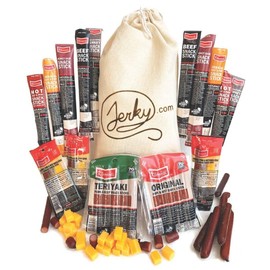 Jerky.com Jerky Gift Basket for Men - 26pc Jerky Variety Pack of Beef, Pork, Turkey, & Ham Snack Sticks - High Protein Healthy Snack - Unique Gift for Men