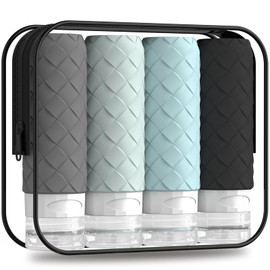 Travel Bottles for Toiletries, TSA Approved Silicone Travel Size Containers for Toiletries, BPA Free Leak Proof Refillable Essentials Accessories, Shampoo and Conditioner Bottles (Gray)
