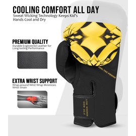 Exxact Sports Knockout Printed Youth Boxing Gloves for Kids (3-10 Years) with Padded Protection and Wrist Support, Durable Engineered Leather Kids Boxing Gloves for Boys and Girls (Eagle, 4OZ)