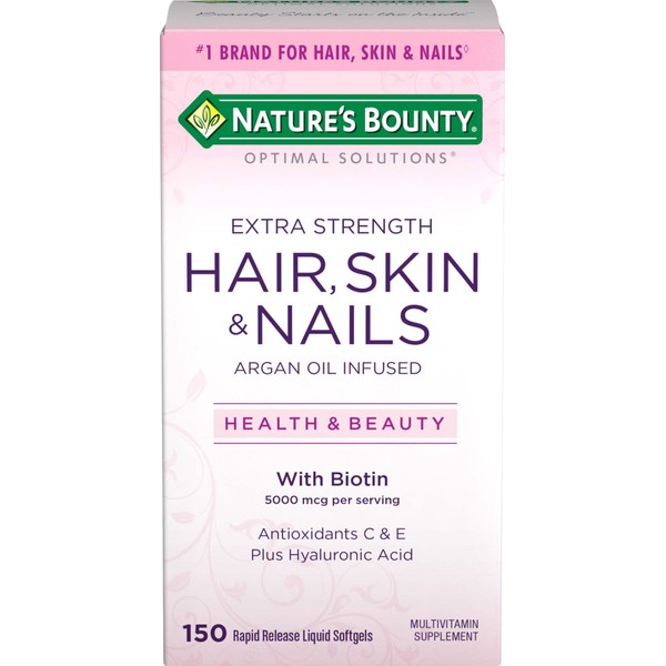 Nature's Bounty Optimal Solutions Hair Skin & Nails Extra Strength Softgels, 150 Count (Pack of 1) Package may vary