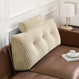 Z-hom Large Wedge Pillow Headboard, Twin Triangular Headboard Pillow, Reading Pillow Bed with a Roll Pillow for Bed Sitting Up Sleeping, Backrest Cushion Headboard Gap Pillow for Back, Beige Cream