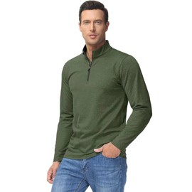 Boladeci Mens Pullover Quarter Zip Fleece Lined Long Sleeve Golf Shirts for Men Light Weight Thermal Running Sweaters and Pullovers Golf Accessories Army Green