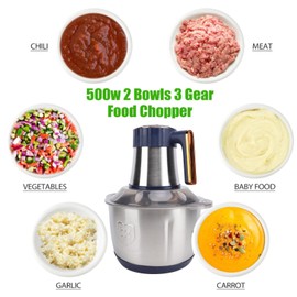 Electric Food Chopper, Meat Grinder with 5L Stainless Steel Bowl, 500W Copper Motor for Kitchen Meat Vegetables Onion Garlic Salad Fruits Nuts (US Plug 110V)