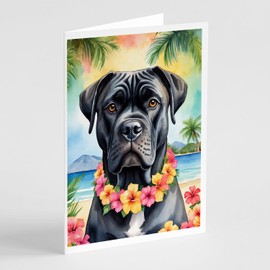 Caroline's Treasures Cane Corso Luau Greeting Cards Pack of 8 Blank Cards with Envelopes Whimsical A7 Size 5x7 Blank Note Cards