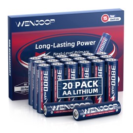 WENJOOP AA Lithium Batteries 20 Pack, 3800mAh Long-Lasting, Non-Rechargeable, 1.5V FR6 Primary Lithium, Leak-Resistant, 15-Year Shelf Life, -40°C to 60°C, Lightweight 15g Each