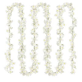Sggvecsy Cherry Blossom Garland Artificial Cherry Flower Vines 2 Pack Hanging Silk Flowers Garland for Home Wedding Garden Party Arch Office Decor (White)
