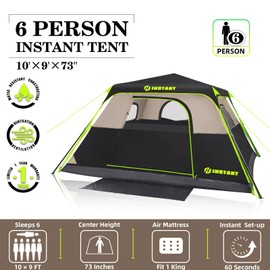 HINSTANT 4/6/8 Person Instant Tent, Waterproof Pop Up Tents for Camping with Rainfly, 60 Seconds Easy Setup, Automatic Cabin Tent for Family Camping with Expandable Carry Bag & Upgraded Ventilation