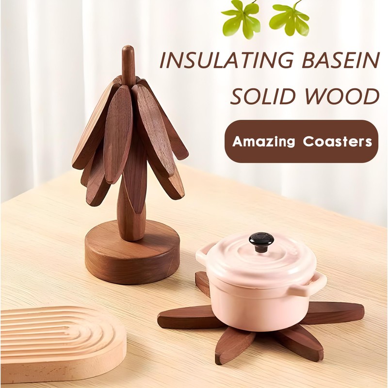 4pcs Wooden Trivets, Yellow-Brown Tree Coasters - Table Decoration for