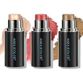 Paquete de 3 barras de contorno maduras con cepillo para esculpir la forma de la cara, #1 | Contouring Stick with Highlighter Blush Bronzer for Cheeks