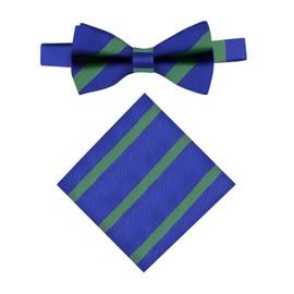 AUSCUFFLINKS Navy Green Stripe Bow Tie & Pocket Square Set | Groomsmen Pocket Square | Present for Men | Wedding Bow Ties