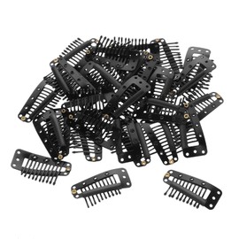 30 Pcs Hairpieces Snap Clips U Shape Wig Clips for Hair Extensions Making 10-Teeth Hair Extension Snap Metal Snap Clips with Safety Pins No Sew Wig Accessories Clips Small Wig Pins Clips (Black)
