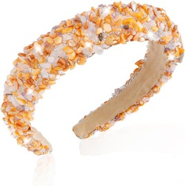 Rhinestone Headband Women Thick Padded Headband, Bling Crystal Beaded Head Band Glitter Cute Headband Birthday Party Prom Hair Accessories For Women (Rose yellow, One size)